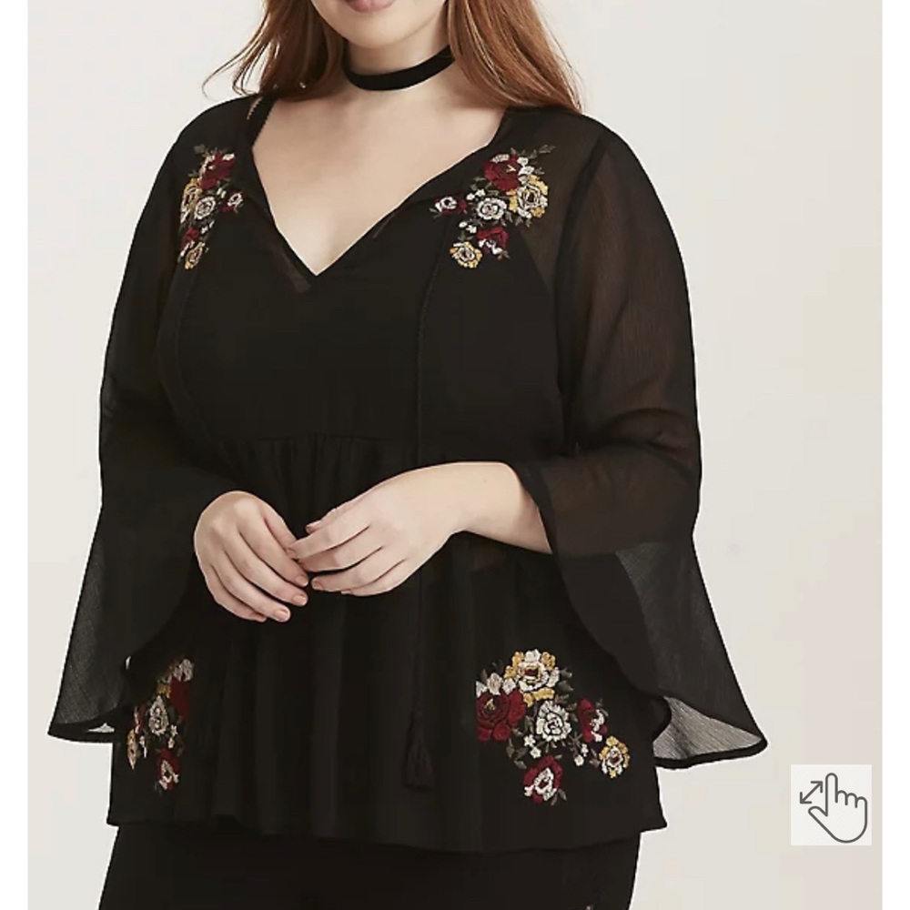 Torrid embroidered chiffon bell sleeve blouse 3X - Picture 1 of 10